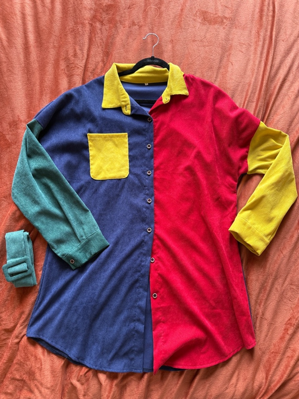 Colorblock Button-Up Shirt with belt size 12